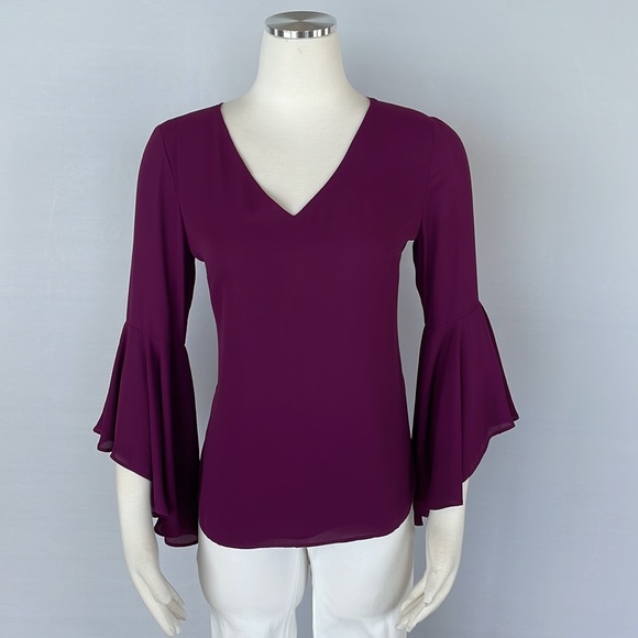 NWOT WHBM Drape Back Bell Sleeve Blouse 0 - Picture 3 of 10